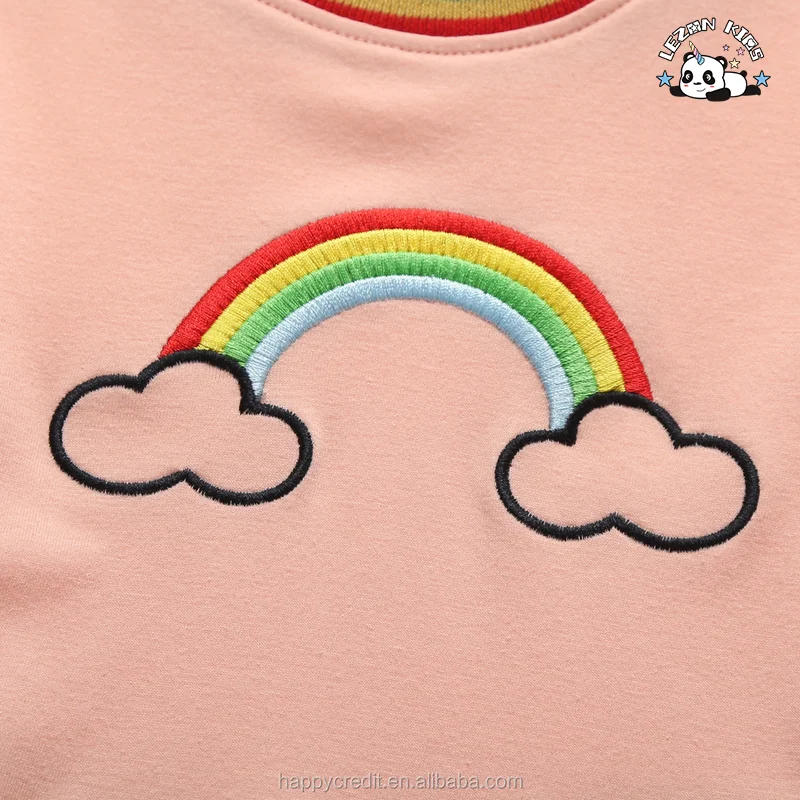 LEZONKIDS - Autumn Long Sleeved Rainbow Colorblock Embroidery Girls Party Dress for Kids Aged 2-14 Years